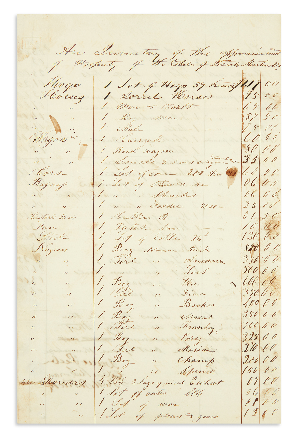 (SLAVERY AND ABOLITION.) Group of 7 estate inventories including slaves.